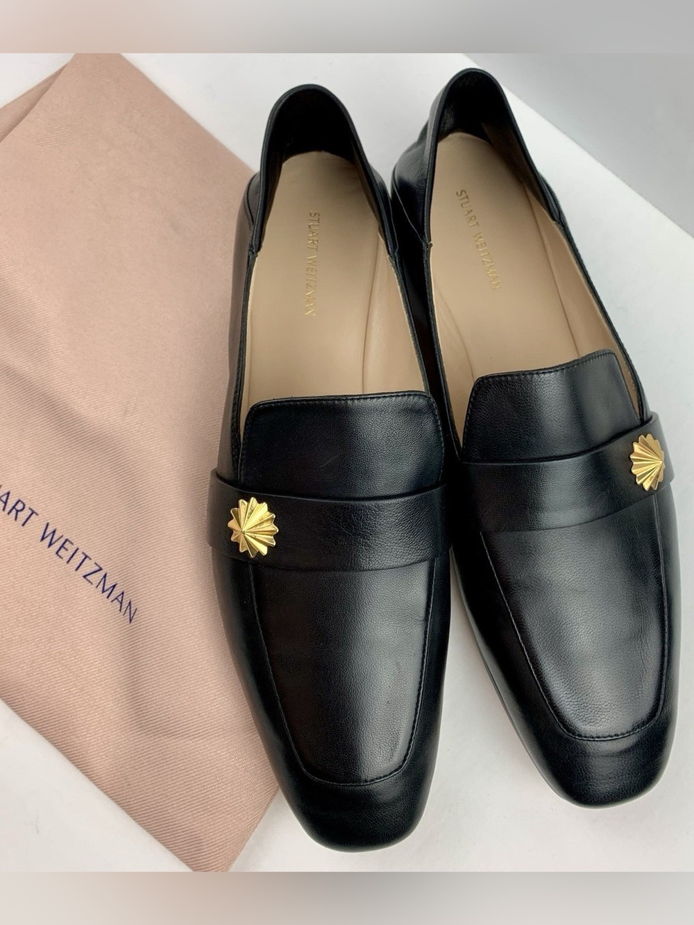 Stuart Weitzman Wylie Embellished Leather Loafers Black 8.5
